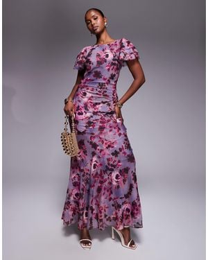 ASOS Ruffle Sleeve High Neck Maxi Dress - Purple