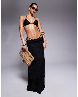 South Beach Falda Playera Midi Negra Con Volantes De Encaje De - Gris