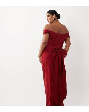 Tfnc Plus Bengaline Bardot Bow Back Maxi Dress - Red