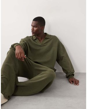 ASOS Polo Super Oversize Kaki Testurizzata Con Tratteggio Incrociato - Verde
