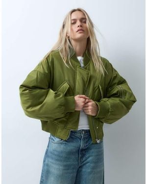 & Other Stories Heavy Padded Nylon Bomber - Green