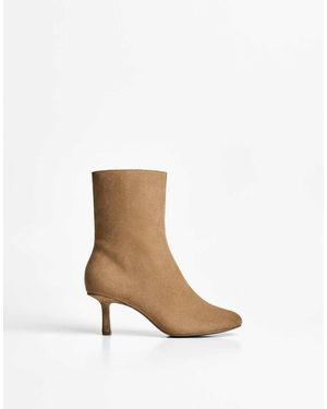 Bershka Kitten Heel Ankle Boots - Natural