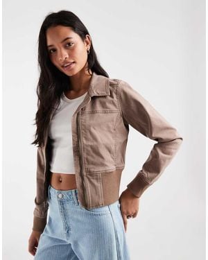 Hollister Y2K Mock Neck Twill Fitted Jacket - Brown