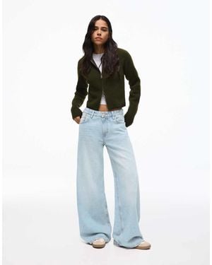 Bershka Jeans Met Hoge Taille En Wijde Rechte Pijpen - Blauw