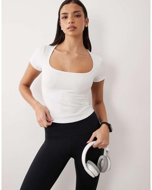 4505 Top Deportivo De Manga Corta Con Cuello Ancho De - Blanco