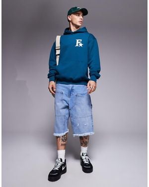 Faded Store Sudadera Color Cerceta Empolvado Con Capucha Y Logo De Tejido De 320 G/M² Star Icon De -Azul