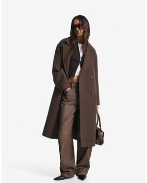 Bershka Long Drop-shoulder Coat - Brown