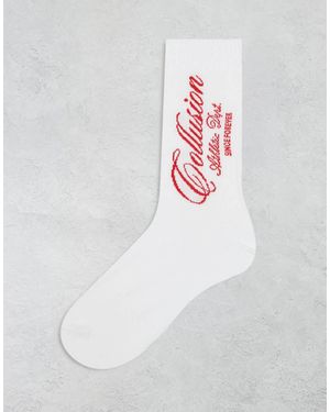 Collusion Calcetines Blancos Con Estampado Rojo De