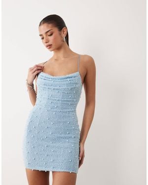 Oh Polly Cowl Neck Embellished Mini Dress - Blue