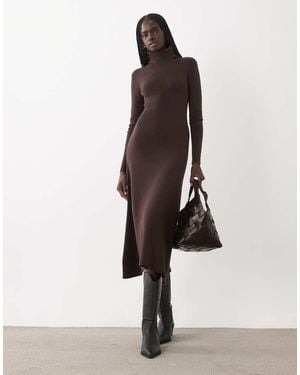 Vila Roll Neck Knitted Maxi Dress - Natural