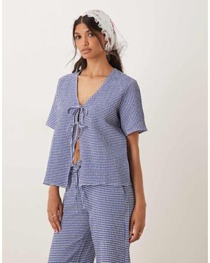 Jdy Tie Front Seersucker Top Co-ord - Blue