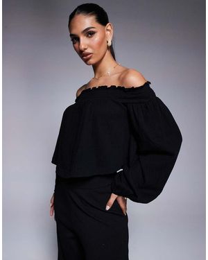 ASOS Top Stropicciato Con Spalle Scoperte E Maniche A Palloncino - Blu