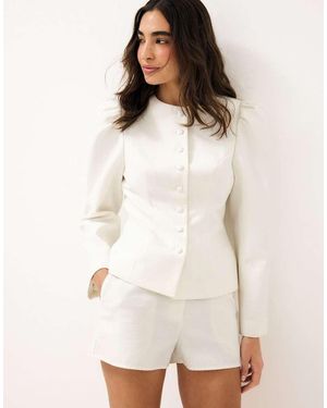 NA-KD X Audrey Afonso Button Detail Blazer Jacket - Natural