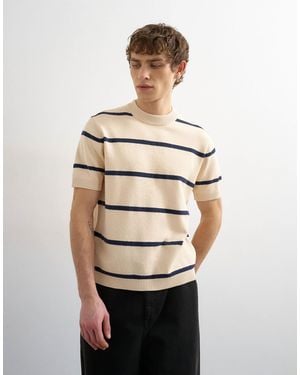 TOPMAN Classic Fit Knitted Stripe T-shirt With Stripe - Natural