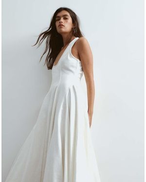 ARRANGE Drop Neck Denim Pleated Hanky Hem Maxi Dress - White