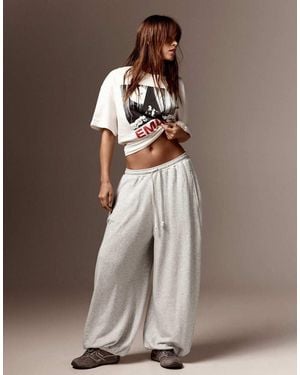 Bershka Balloon Fit Plush Trousers - Brown