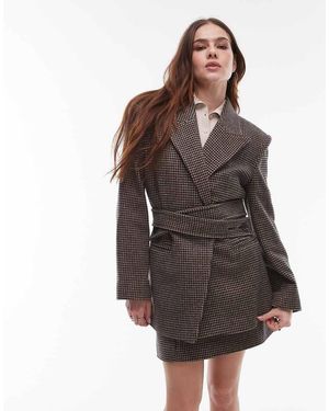 & Other Stories Hairy Wool Blend Blazer With Cinch Waist And Bold Shoulder - Brown