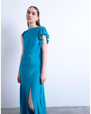 TOPSHOP Cowl Back Flutter Sleeve Maxi Dress - Blue