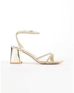 SIMMI Simmi London Juliette Mirror Diamante Low Block Heeled Sandals - Metallic