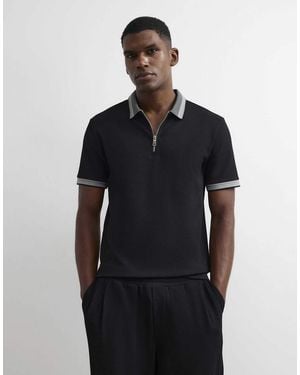 River Island Slim Fit Cotton Zipped Polo Shirt - Blue