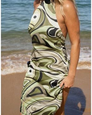 NA-KD X Audrey Afonso Printed Halterneck Midi Dress - Green