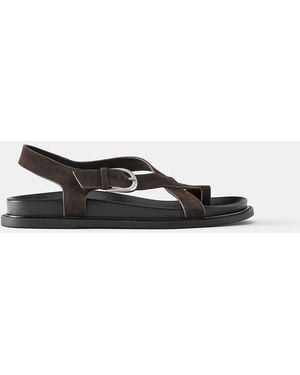 Pull&Bear Flat Leather Sandals - White