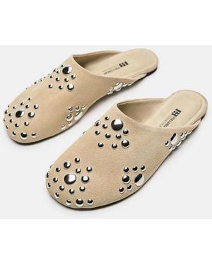 Pull&Bear Studded Leather Mule Shoes - Natural