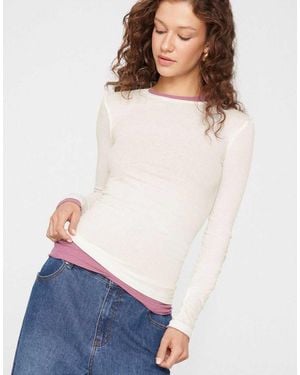 Tezenis Long Sleeve Round Neck Ribbed Top - White