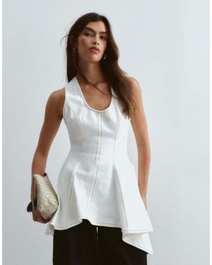 ARRANGE Denim Scoop Neck Square Hem Top - White