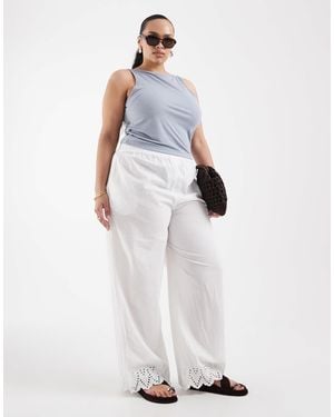 ONLY 100% Cotton Pull-on Pants With Embroidery - White