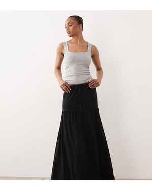 Vero Moda Tie Waist Jersey Tiered Boho Maxi Skirt - Black