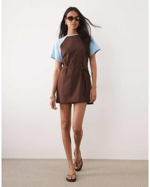 ASOS Contrast Tie Detail T-shirt Mini Dress - Natural