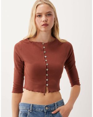 Miss Selfridge Slash Neck Button Through Top With 3/4 Sleeve - Red