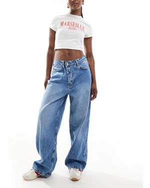 Pull&Bear Wide Leg Crossed Waistband Jean - Blue