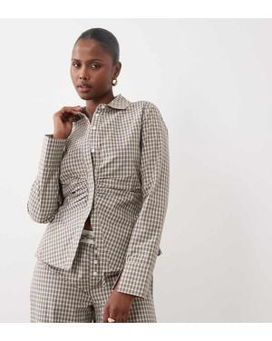 The Frolic Exclusive Cinch Tie Waist Long Sleeve Shirt Co-Ord - Brown