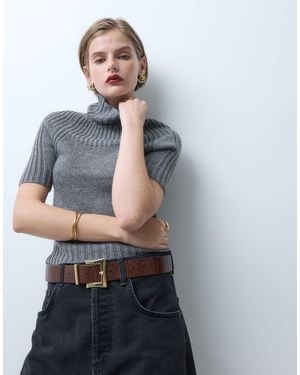ASOS Ceinture large à boucle carrée pour les hanches et la taille en effet croco chocolat - Gris