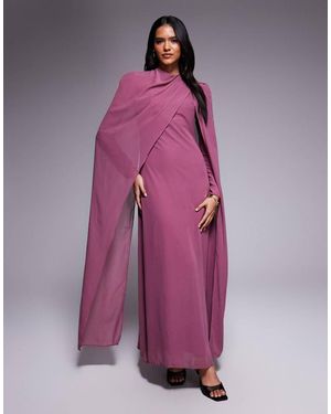 Beauut Chiffon Wrap Cape Detail Maxi Dress - Purple