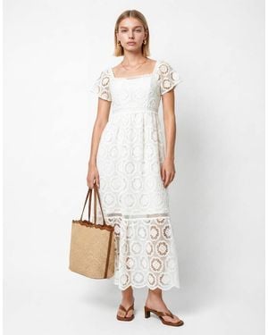 Lovedrobe Floral Lace Square Neck Short Sleeve Midaxi Dress - White