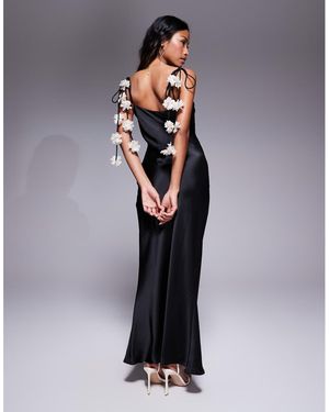 New Look Corsage Strap Tie Shoulder Satin Slip Dress - Grey
