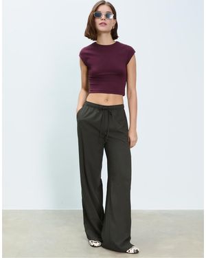 Stradivarius Long Flowing Smart Trousers - Green
