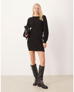 JDY Tall Wide Neck Knitted Mini Sweater Dress - Black