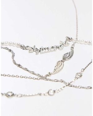 Bershka Wing Necklace Pack - White
