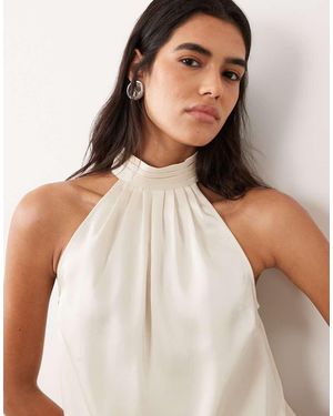 Vila Halter Neck Satin Top - Natural