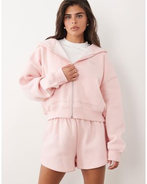Kaiia Cotton Blend Silver Hardware Logo Zip Through Oversized Hoodie - Pink