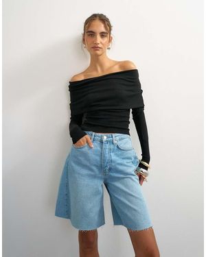 TOPSHOP Knitted Bardot Top - Blue