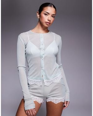 ASOS Honey Semi-sheer Nightwear Shorts With Lace Trim - Gray