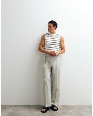 TOPMAN Wide Leg Belted Textured Pants - White