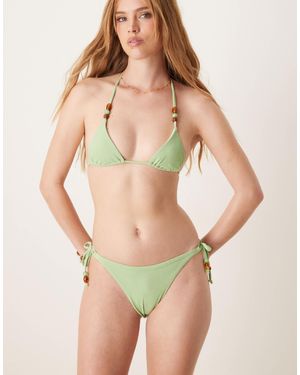 ASOS Rosa Towelling Tie Side Bikini Bottom With Bead Detail - Natural