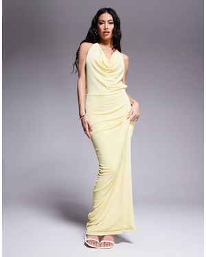 Aria Cove Double Layered Slinky Deep Cowl Neck Open Tie Back Maxi Dress - Gray