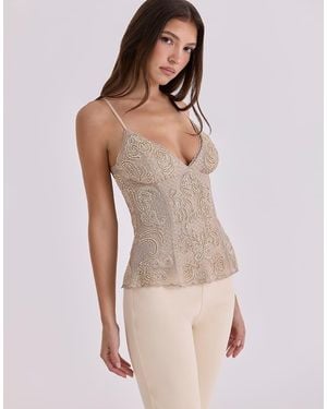 House Of Cb Catarina Vintage Ivory Hand-Beaded Embellished Camisole Top - Brown